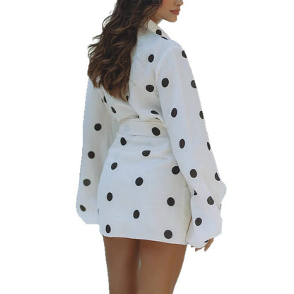 Spring And Summer Long Sleeves Printed Polka Dot Set Skirt Two-piece Set